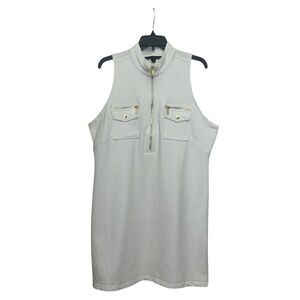 Boston Proper Sleeveless Chic Zip Dress Size XL White Gold Zippers Sporty Fitted